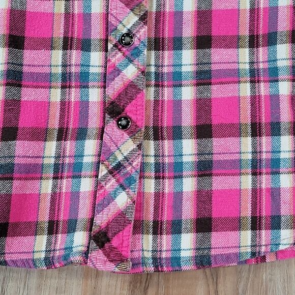 🔺️Bit & Bridle Pink Plaid Flannel Long Sleeve Shirt w/Chest Pockets Medium - Picture 9 of 12
